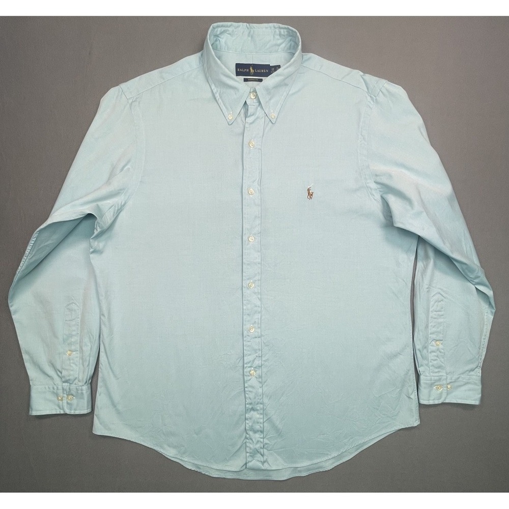 Ralph Lauren Oxford Shirt Mens 17 34/35 Custom Fit Blue Button Down Cotton Pony